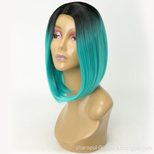 Shoulder Length Ombre Blonde Green Grey purple blonde Colors Straight Synthetic Wigs For Black Women